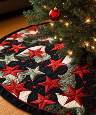 Starry Night Quilted Tree Skirt - 48-Inch Navy Holiday Base With Sparkle Accents And Plush Backing For Trees