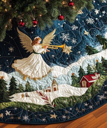 Starry Proclamation Quilted Christmas Tree Skirt — Majestic Star & Banner Holiday Skirt, Quilted Statement Piece To Elevate Seasonal Decor