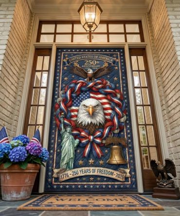 Stars Forever Quilted Front Door Panel – Classic Patriotic Star Pattern, Durable Quilt Construction, Weather-Resistant & Easy Care
