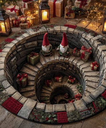Stone Gnome Secret Round Rug — Neutral Gnome Accent Rug For Cozy Entryways, Living Rooms & Kids Spaces, Soft Plush Surface