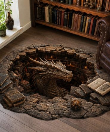 Stone Watcher Tomb Rug — Sculpted Guardian Custom-Shaped Grave Mat For Gothic Gardens, Indoor Displays & Halloween Decor