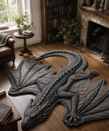 Stonewing Drake Contoured Area Rug — Modern Stone-Tone Dragon Accent Rug, Low-Profile Durable Construction With Anti-Skid Backing For Entryway & Office