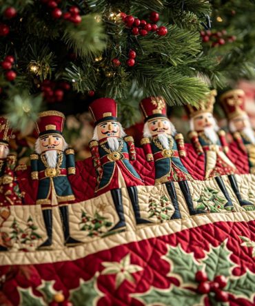 Sugarplum Guard Quilted Christmas Tree Skirt — Sweet Sugarplum Soldier Design For Charming Holiday Home Styling And Gift Presentation