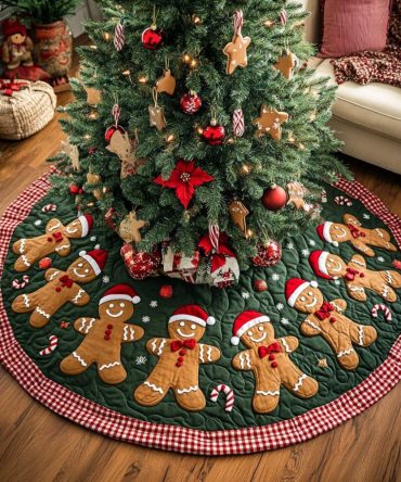 Sugary House Of Joy Quilted Christmas Tree Skirt — Candy Cottage Holiday Design, Plush Quilted Tree Base, Charming Seasonal Home Decor
