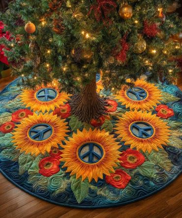 Sunflower Spirit Quilted Tree Skirt - Soft Quilted Fabric, Easy-Care Holiday Accent, Ideal Gift & Tree Base Cover