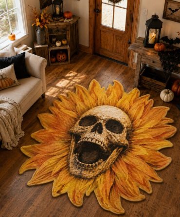 Sunflower Of The Screaming Dead Gothic Floral Rug — Custom-Shaped Dark Art Area Rug, Bold Alternative Décor Accent With Durable Non-Slip Backing