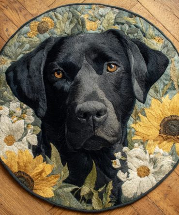 Sunny Black Lab Round Rug — Cheerful Labrador & Plaid Circular Area Rug, Durable Low-Pile Accent For Kitchens, Entryways & Pet-Friendly Rooms