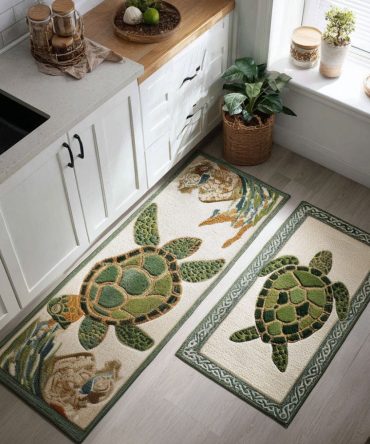 Sunset Reef Kitchen Rug — Coastal Sunset & Reef Print, Fade-Resistant Low-Profile Mat With Non-Slip Backing, Machine Washable For Beach House And Everyday Kitchens