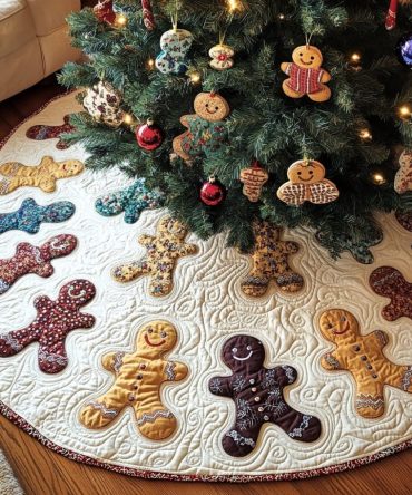 Sweet Ginger Wonderland Quilted Tree Skirt - Enchanting Gingerbread Holiday Decor, Plush Quilting & Charming Details