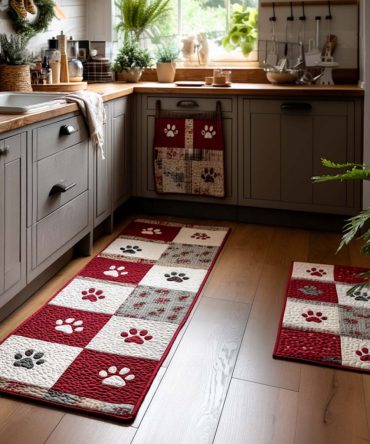 Sweet Paw Stroll Kitchen Rug — Cute Paw Print Non-Slip Runner, Soft Machine-Washable Mat For Kitchens, Pets & Holidays