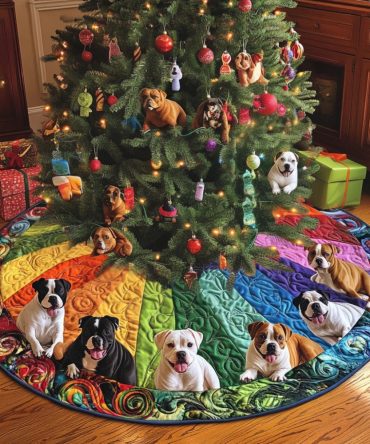 Sweet Pitbull Quilted Tree Skirt - Adorable Dog-Themed Christmas Decor, Plush Backing, Ideal Gift For Pitbull Owners