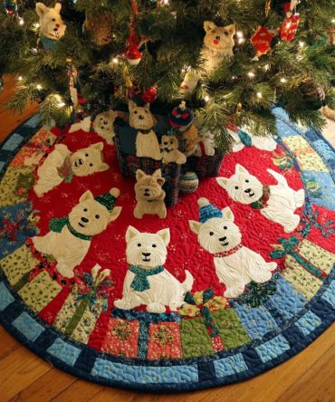 Premium Quilted West Highland Terrier Holiday Tree Skirt — Hand-Quilted Dog-Themed Christmas Décor, Machine-Washable, Gift For Westie Lovers
