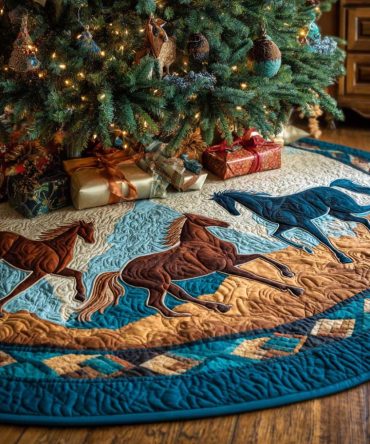 Terracotta Trail Quilted Christmas Tree Skirt - Southwestern Earth Tones, Handcrafted Cotton, 48In