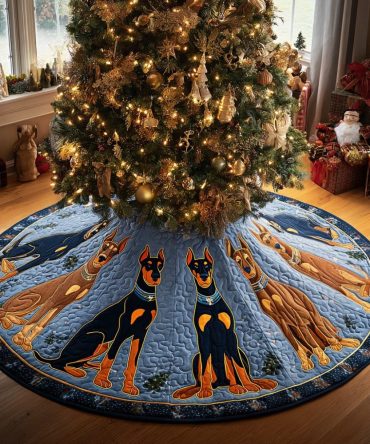 Premium Quilted Holiday Tree Skirt — Noble Noel Dog Motif, Premium Cotton Blend , Festive Christmas Floor Cover & Gift-Ready Décor