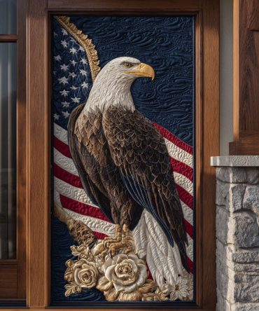 American Guardian Quilted Door Cover — Shield Emblem Insulated Panel, Heavy-Duty Quilted Door Drapery For Patriotic Home Protection
