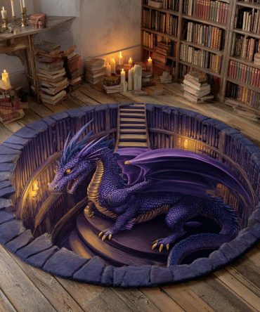 Amethyst Watcher Round Area Rug — Deep Purple Mystic Accent Rug For Bedroom, Living Room & Meditation Spaces