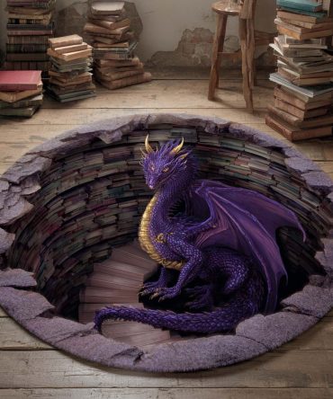 Enchanting Bookwyrm Lair Round Area Rug — Cozy Vintage Library Style Accent Rug For Reading Nook, Living Room Decor