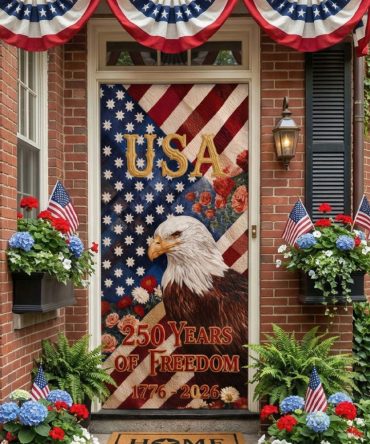 Brave & Beautiful Quilted Door Cover — Elegant Patriotic Pattern, Insulated Quilted Panel To Elevate Entryway Aesthetics & Comfort