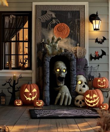The Crawling Haunt Quilted Halloween Door Cover — Creepy Crawling Creature Front Panel For Doorway & Porch Decoration