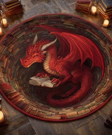 Crimson Tome Round Area Rug — Rich Red Literary Accent Rug For Libraries, Living Rooms & Cozy Reading Corners
