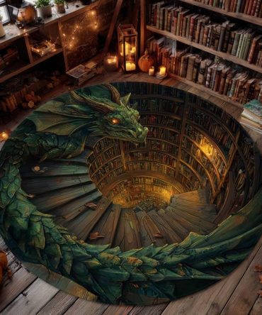Emerald Guardian Round Area Rug — Lush Green Mythic Protector Accent Rug For Living Room, Nursery & Study