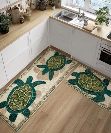 Gentle Shell Kitchen Runner - Soft Microfiber Area Rug, Non-Slip Backing, Machine-Washable Coastal Floor Mat