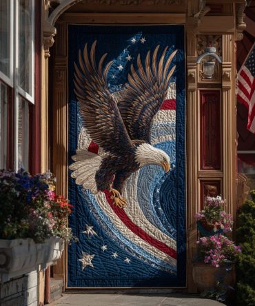 Majestic Patriot Quilted Door Cover - Large American Flag Door Banner, Durable Quilted Fabric For 4Th Of July, Memorial & Patriotic Displays