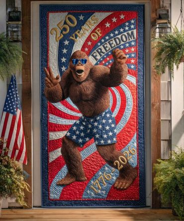 Sovereign Squatch Quilted Door Cover — Novel Cryptid Design, Heavy Quilted Fabric For Insulation & Decorative Entryway Impact