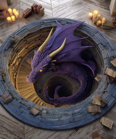 Violet Depths Round Area Rug — Deep Purple Fantasy Accent Rug For Bedroom, Game Room & Modern Interiors