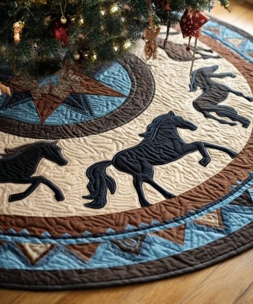 The Western Soul Quilted Christmas Tree Skirt — Rustic Western Design, Leather-Inspired Accents Look, Hand-Stitched Quilting, Cozy Country Holiday Vibe