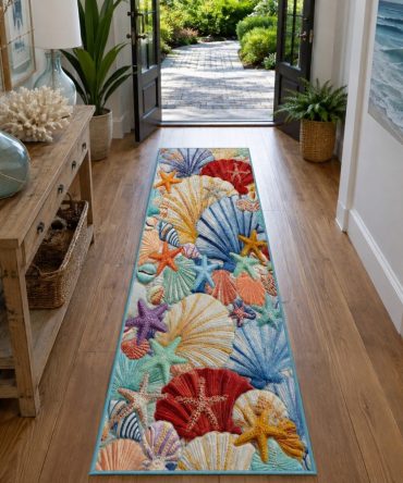 Coastal Conch Runner Rug — Tidal Whisper Hallway Carpet Runner For Entryway, Seashore Style Accent With Easy-Care Performance