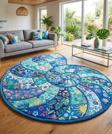 Tidal Scallop Sculpted Rug — Coastal Scallop-Shaped Plush Area Rug For Beachy Living Rooms, Bedrooms & Kids' Rooms, Fade-Resistant Finish