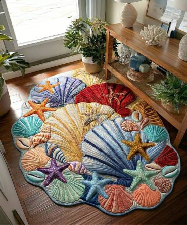 Coastal Conch Custom-Shaped Area Rug — Nautical Beach Decor Accent Rug, Soft Low-Pile Non-Slip Mat For Living Room