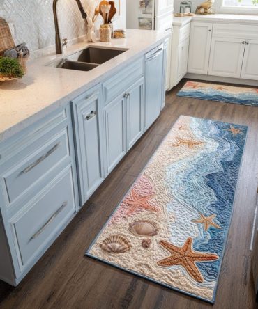 Tide Drift Nautical Kitchen Rug - Durable Non-Slip Microfiber Runner For Coastal Decor, Machine Washable, Cushioned Anti-Fatigue Comfort