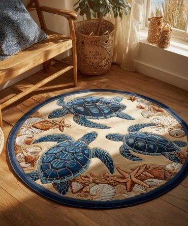 Tide Harmony Coastal Round Rug - Ocean-Inspired Nautical Floor Mat For Beach House Entry, Living Room & Patio, Non-Skid