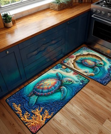 Tide Wanderer Kitchen Rug - Nautical Blue Non-Slip Mat, Quick-Dry, Machine Washable Rug For Kitchens, Boats, & Mudrooms
