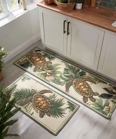Tiki Trails Tropical Kitchen Rug — Vibrant Island Pattern Area Mat, Durable Non-Slip Surface, Machine Washable & Soft Underfoot For Coastal And Tiki-Themed Rooms