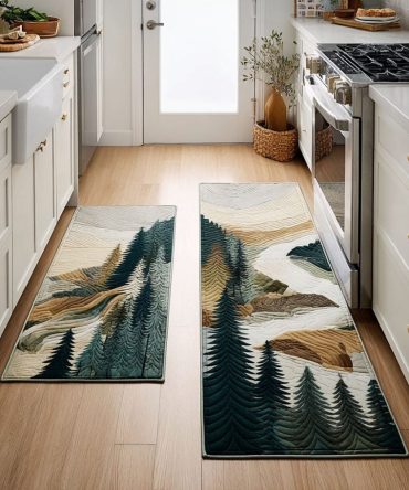 Timber Ridge Kitchen Rug - Rustic Lodge Runner With Forest Motif, Fade-Resistant, Skid-Proof Backing, Perfect For Cabin & Home