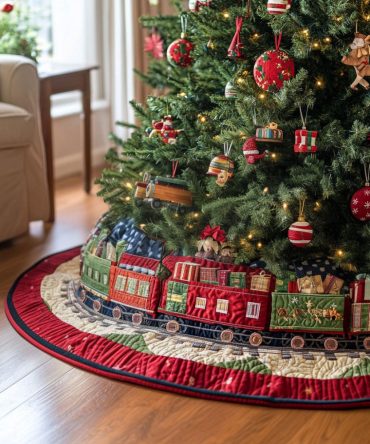 Timeless Glow Quilted Christmas Tree Skirt — Warm Metallic Stitch Holiday Skirt, 48In Classic Quilting, Luxurious Cotton-Blend, Machine Wash