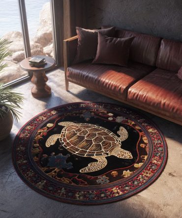 Coastal Timeless Shell Round Area Rug - Plush Shell Motif, Durable Low-Pile Circular Rug, Soft Underfoot Coastal Accent For Living Room & Bedroom