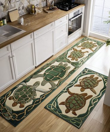 Coastal Timeless Voyager Kitchen Rug - Non-Slip Microfiber Runner, Machine-Washable, Durable Sea-Inspired Accent