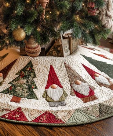 Festive Tinsel Shine Quilted Christmas Tree Skirt — 48" Sparkling Holiday Tree Skirt, Durable, Machine-Washable Accent For Home Decor