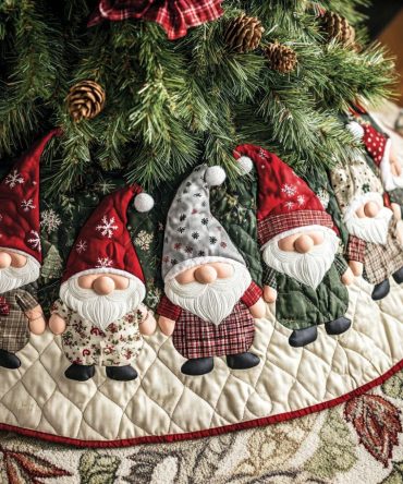 Tinsel Town Tidings Quilted Holiday Tree Skirt — Sparkling Tinsel Motifs & Rich Quilting For Eye-Catching Christmas Decor