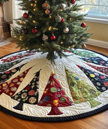 Sparkling Tinsel Quilted Tree Skirt - 48-Inch Holiday Tree Base Cover With Soft Velvet Backing And Festive Shine