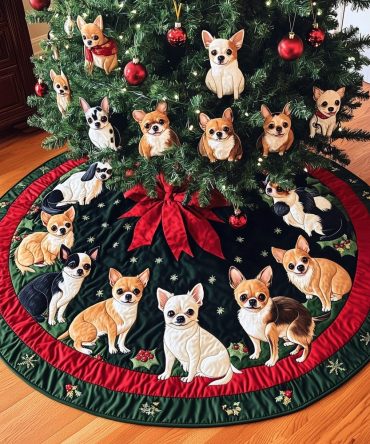 Tiny Festive Paws Quilted Tree Skirt — Cute Puppy Paw Holiday Base, Soft Quilted Christmas Accent For Pet-Friendly Homes