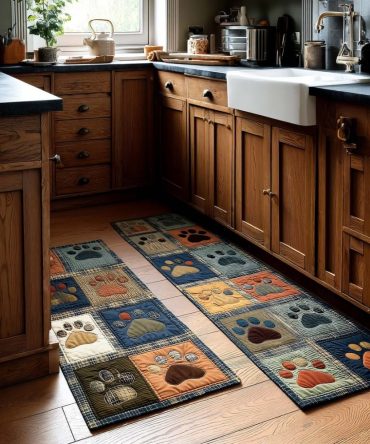 Tiny Paw Trails Kitchen Rug — Petite Paw Print Runner With Non-Slip Backing, Soft Washable Mat For Kitchens & Pet Areas