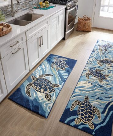 Tiny Turtle Joy Kitchen Rug — Playful Sea Turtle Area Mat, Non-Skid, Soft Cushion For Coastal Kitchens, Kids Areas & Beach Homes