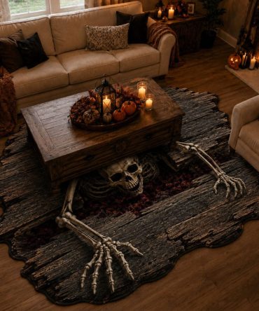Tomb Of Eternal Darkness Gothic Area Rug — Custom-Shaped Dark Fantasy Design, Durable Low-Pile Statement Rug For Halloween & Alternative Home Decor