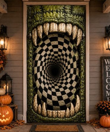 Toxic Vortex Quilted Door Cover - Sci-Fi Horror Door Decoration, Padded Insulated Fabric, Durable, Easy To Install For Haunted Displays