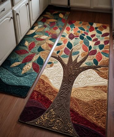 Tree Haven Kitchen Rug — Earthy Botanical Runner, Non-Slip Low-Profile Mat, Stain-Resistant & Machine Washable For Home